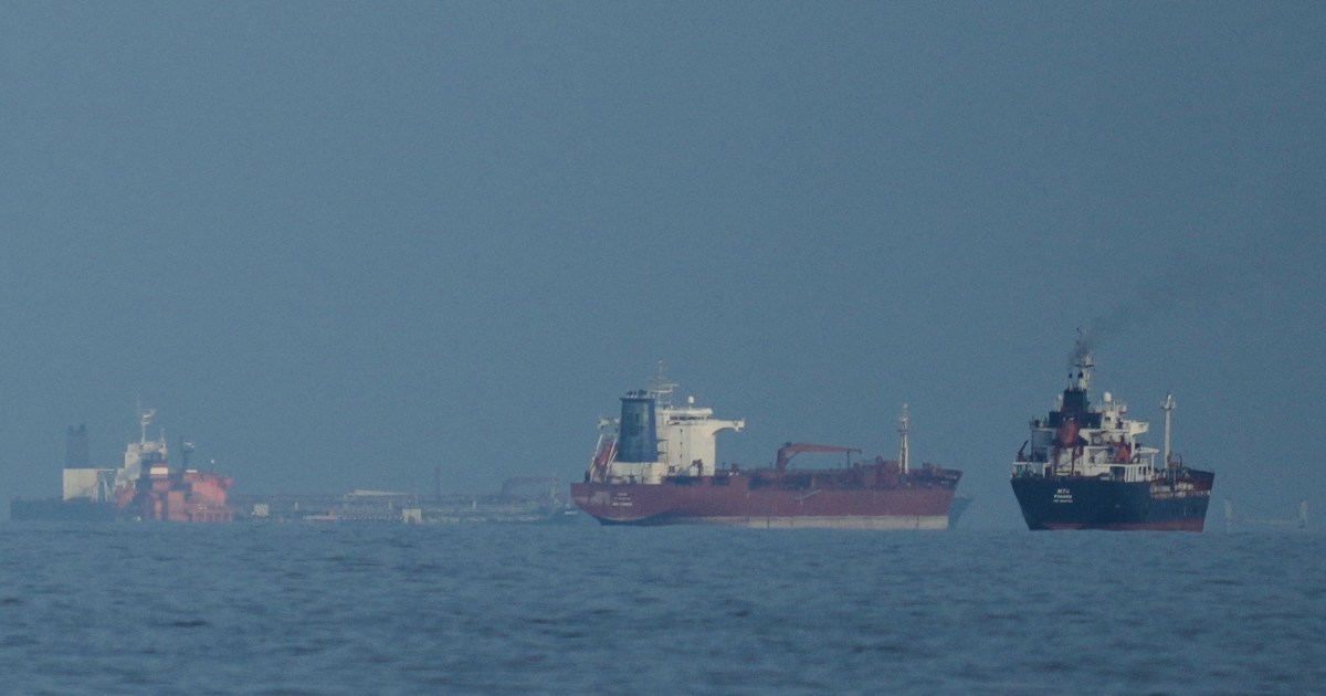 An oil tanker transits the Strait of Hormuz as the US prepares to begin a blockade of Iranian ports. AP Photo